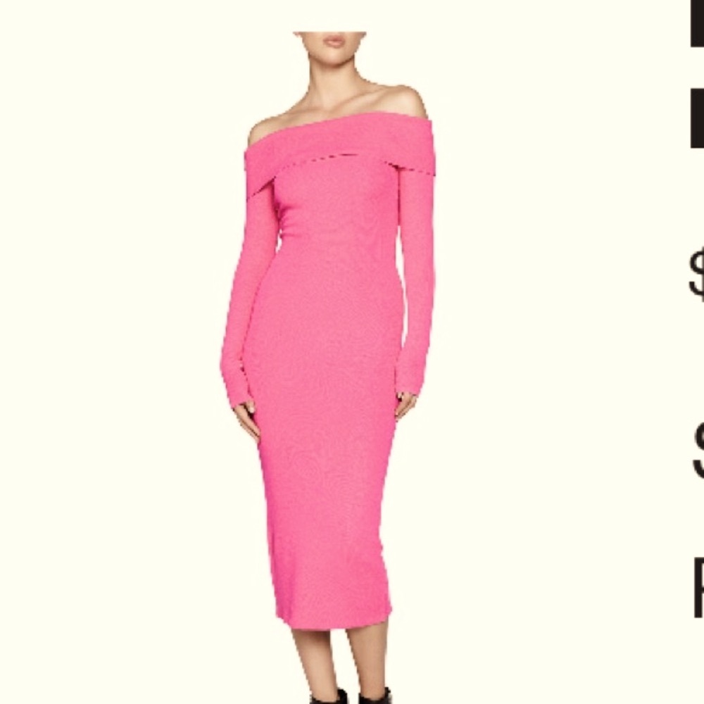 Bardot Pink Off-Shoulder Long Sleeve Sheath Dress